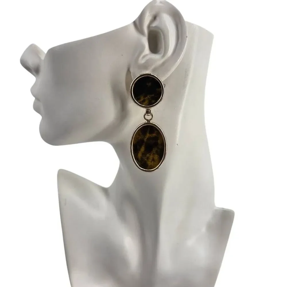 Vintage Tortoiseshell-Style Drop Clip-On Earrings | Gold-Tone Statement Dangles